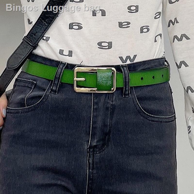 Thắt lưng da bò màu xanh lá có khóa cài phong cách Hàn Quốc thời trang cho nữ