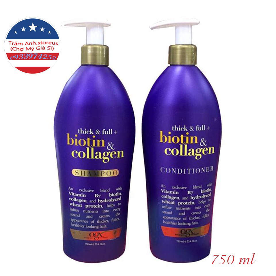 DẦU GỘI hoặc DẦU XẢ OGX BIOTIN COLLAGEN 750ML có vòi ( hàng air có bill).