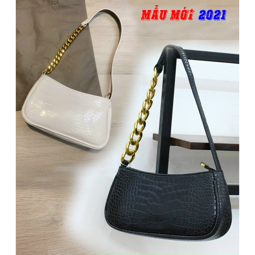 [Mã FAMAYWA2 giảm 10K đơn 50K] Túi Đeo Chéo Nữ Kẹp Nách Dây Xích Kim Loại - Da Vân Rắn Hottrend 2021 (kèm dây đeo vai)