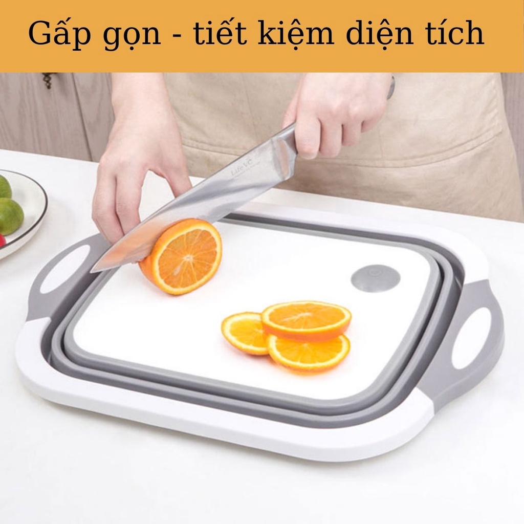 Thau Chậu Rửa Gấp Gọn Kiêm Thớt Thái Rổ Đựng Đa Năng Tiết Kiệm Diện Tích