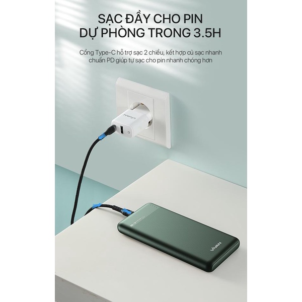 Pin sạc dự phòng power bank VIVAN VPB-M10 18W 10000mAh Sạc nhanh chuẩn PD/QC 3.0 2 output 2 input - Bảo hành chính hãng