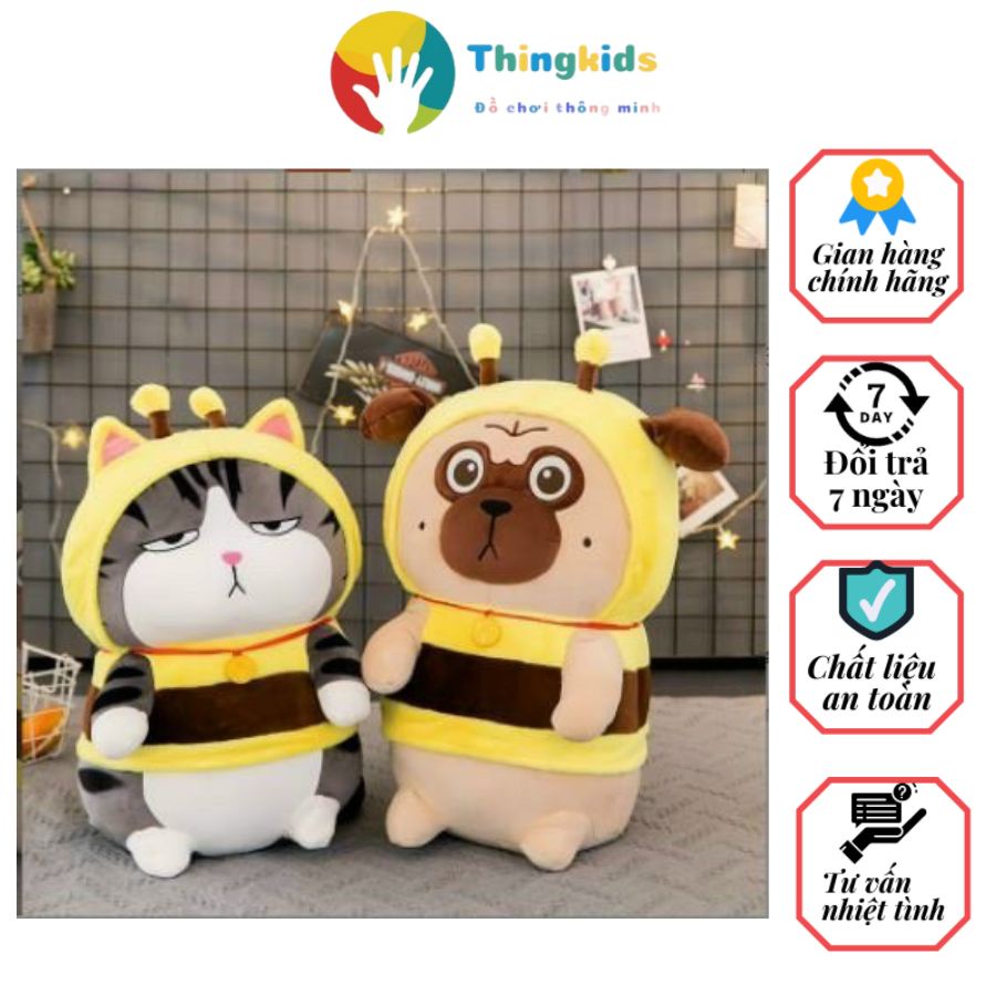 Gấu Bông Mèo Hoàng Thượng Béo Và Chó Mặt Xệ Cosplay Ong Vàng Kích thước 35-75cm - Thingkids