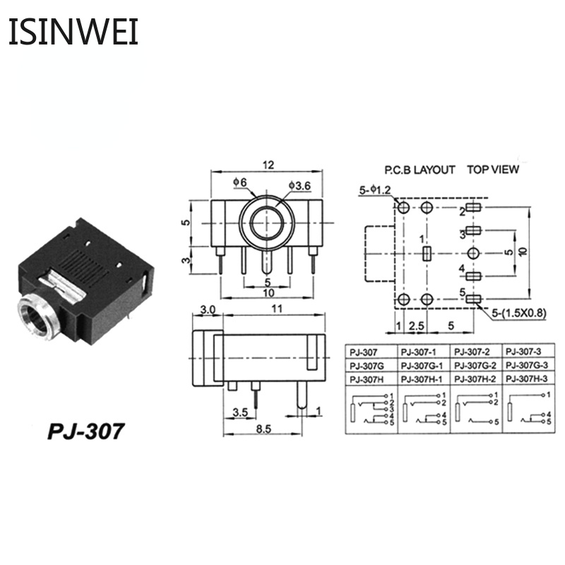 Set 100 Đầu Nối PJ-306 PJ-307 PJ-316 PJ-318 PJ-319 PJ-324 PJ-324M PJ-325 3.5mm Cao Cấp