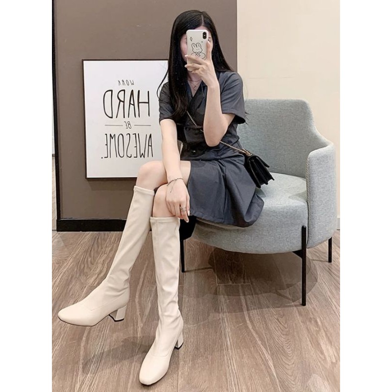 Boot đùi da thời trang gót cao 5cm - hàng đẹp có lót lông