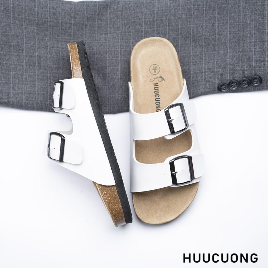 Dép HUUCUONG 2 khóa đen/ trắng đế trấu, hàng chính hãng, chất lượng cao, dép chịu nước