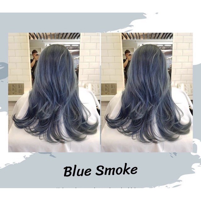 Thuốc nhuộm tóc xanh blue smoke [dưỡng tóc]  [lên màu chuẩn] tự nhuộm tóc tại nhà tặng kèm Oxy trợ nhuộm và gang tay