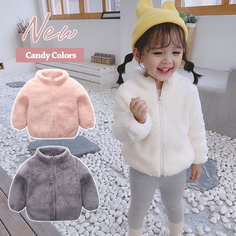 Áo khoác lông dày Luckycandy mềm mại giữ ấm thời trang mùa đông cho bé 0-6 tuổi