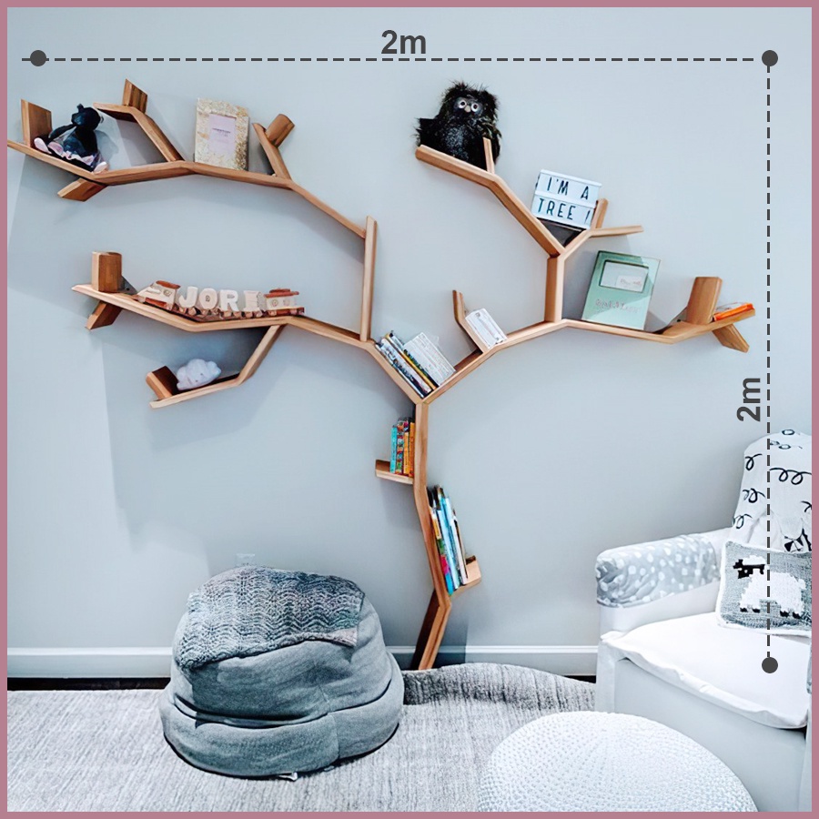 Kệ Sách Gỗ Gắn Tường Hình Cây, Trang Trí Nhà Cửa Trường Học, Văn Phòng, Miễn Phí Lắp Hà Nội