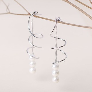 Bông tai hạt ngọc dài phủ bạc - mely 1114