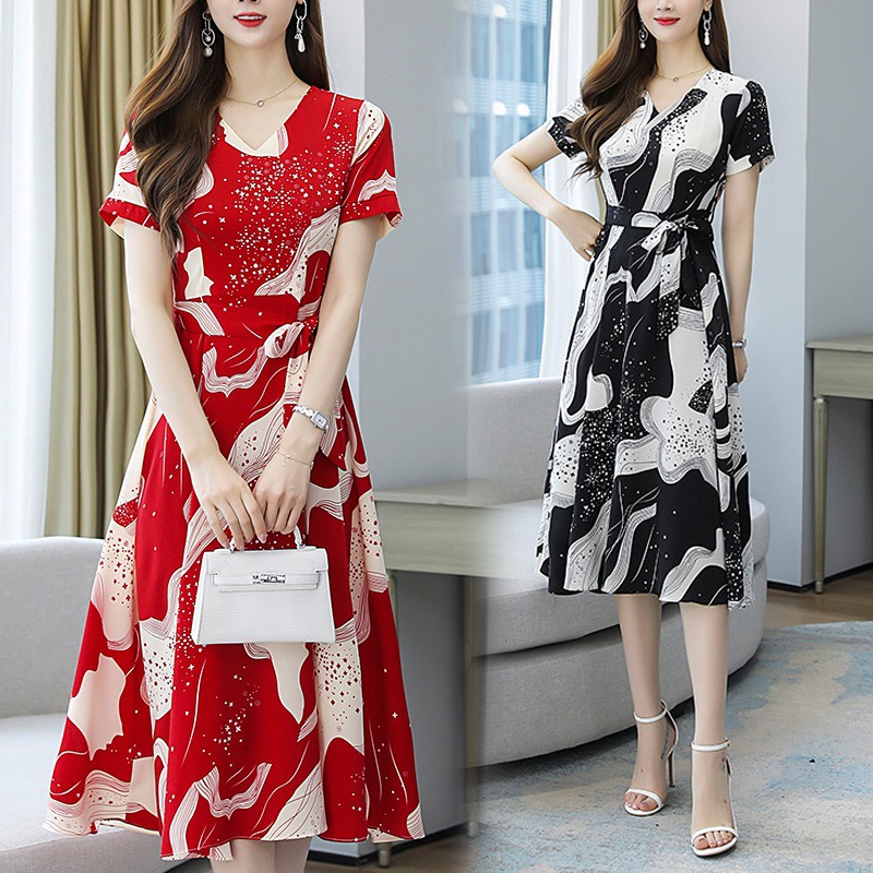 Đầm Hoa Cổ Chữ V Dáng Rộng Màu Sắc Thời Trang Cho Nữ