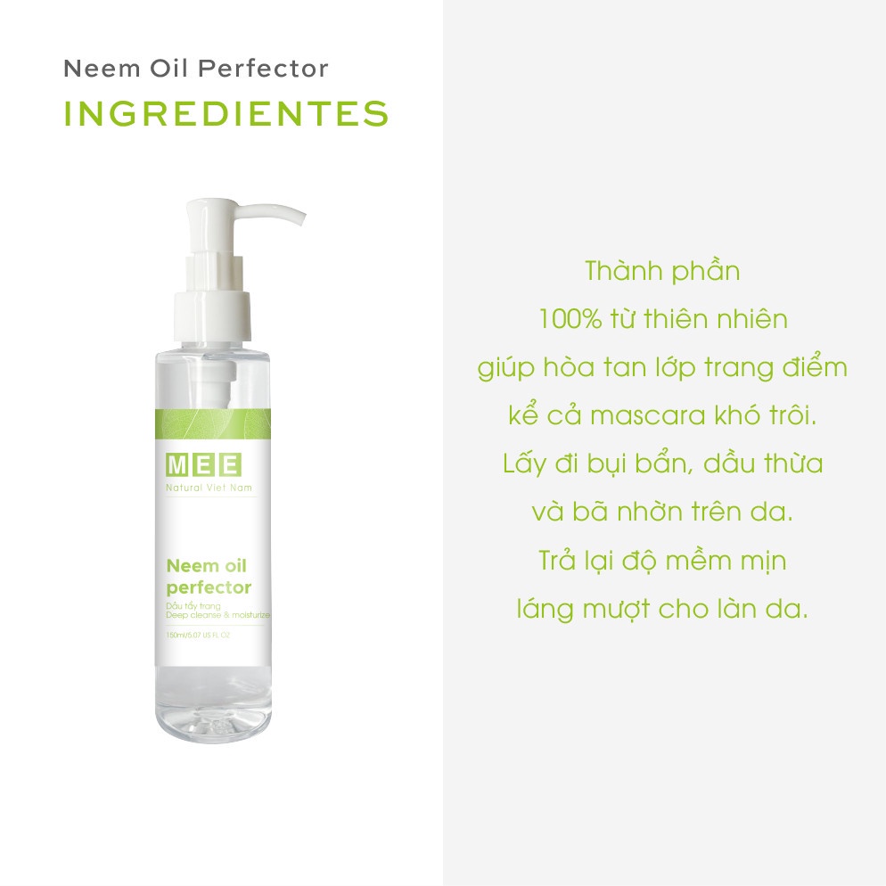 Dầu tẩy trang cho da nhạy cảm MEE NATURAL - Làm sạch sâu, kiểm soát dầu nhờn Neem Oil Perfector 100ml