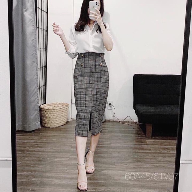 Chân váy body bút chì 4 khuy( kèm ảnh thật)