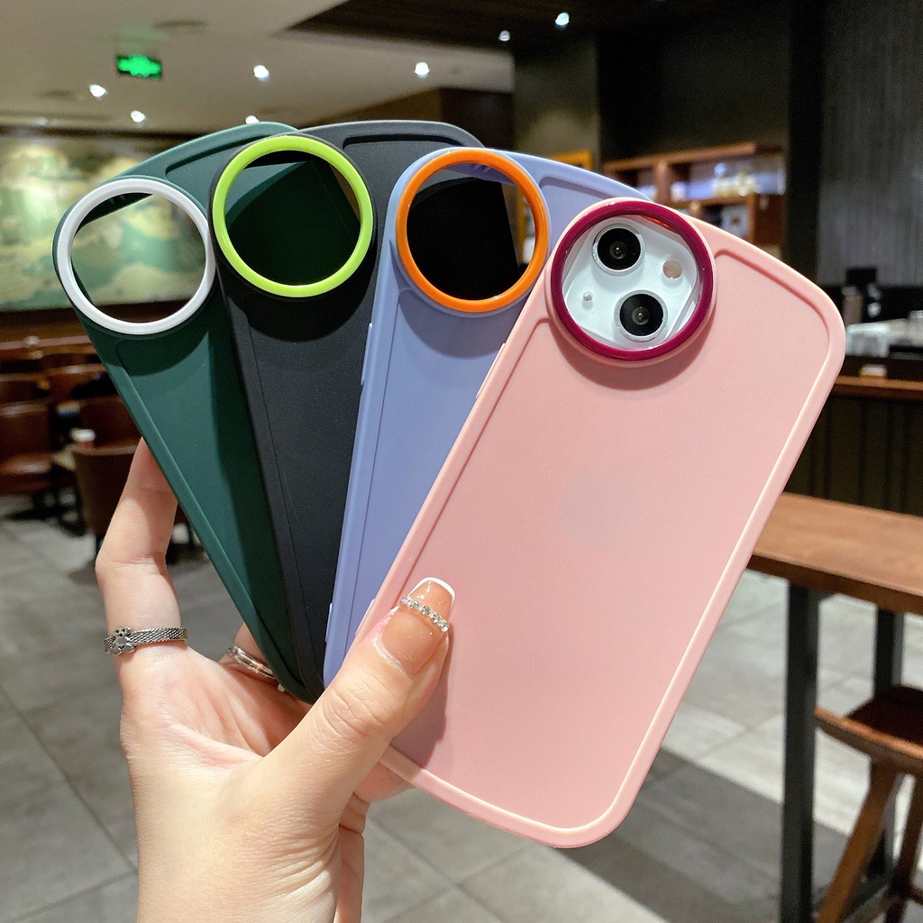 Ốp Điện Thoại Màu Trơn Chống Sốc Phối Lỗ Tròn In Hình Hoạt Hình Cho IPhone 7 8 Plus X XR XS Max 11 12 13 Pro Max