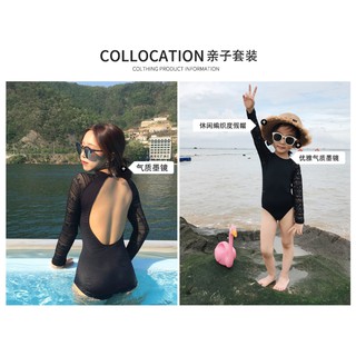 Bộ Đồ Bơi Một Mảnh Tay Dài Phối Ren Chống Nắng Thời Trang Cho Mẹ Và Bé