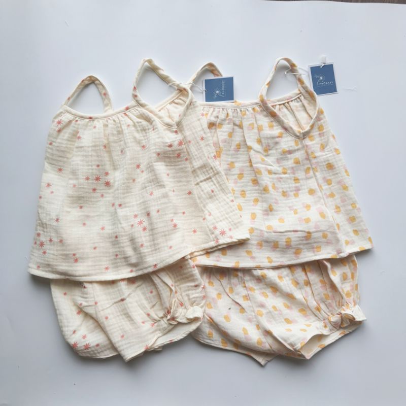 Bộ dây vải xô muslin cao cấp mềm mịn cjo bé gái