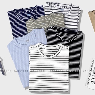 Áo phông kẻ Unisex ngắn tay cổ tròn , áo thun kẻ 100% cotton cho nam nữ VNXK Jan Store