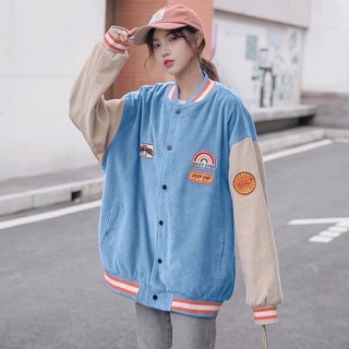 Áo khoác bomber nhung xanh logo