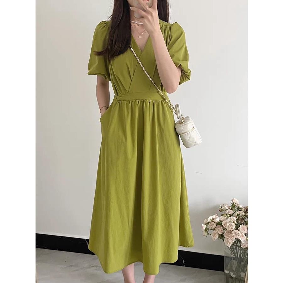 Đầm - váy tơ nhăn 3 màu cổ V