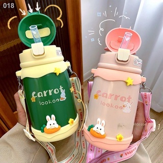✥❆Thỏ dễ thương Yaya kiếm ăn Cốc cách nhiệt 316 Thép không gỉ dành cho trẻ em rơm Phim hoạt hình Dây đeo Học sinh nước N
