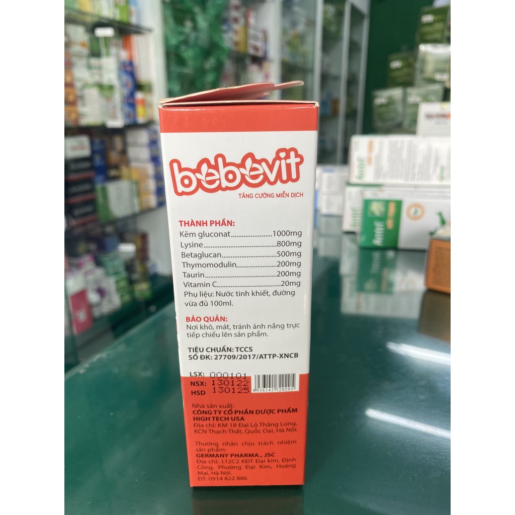 Bebevit tăng cường miễn dịch, bổ sung khoáng chất  Beta glucan, Kẽm gluconat, Lysine, Taurin, Thymomodulin tăng đề kháng