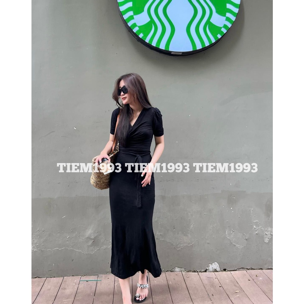 Váy body cotton chiết eo dáng dài tôn dáng