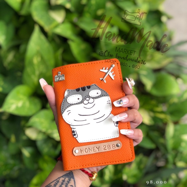 (Chat chốt tên-chọn màu)vỏ hộ chiếu AMI BỤNG BỰ - bao hộ chiếu AMI - Bọc hộ chiếu mèo mập