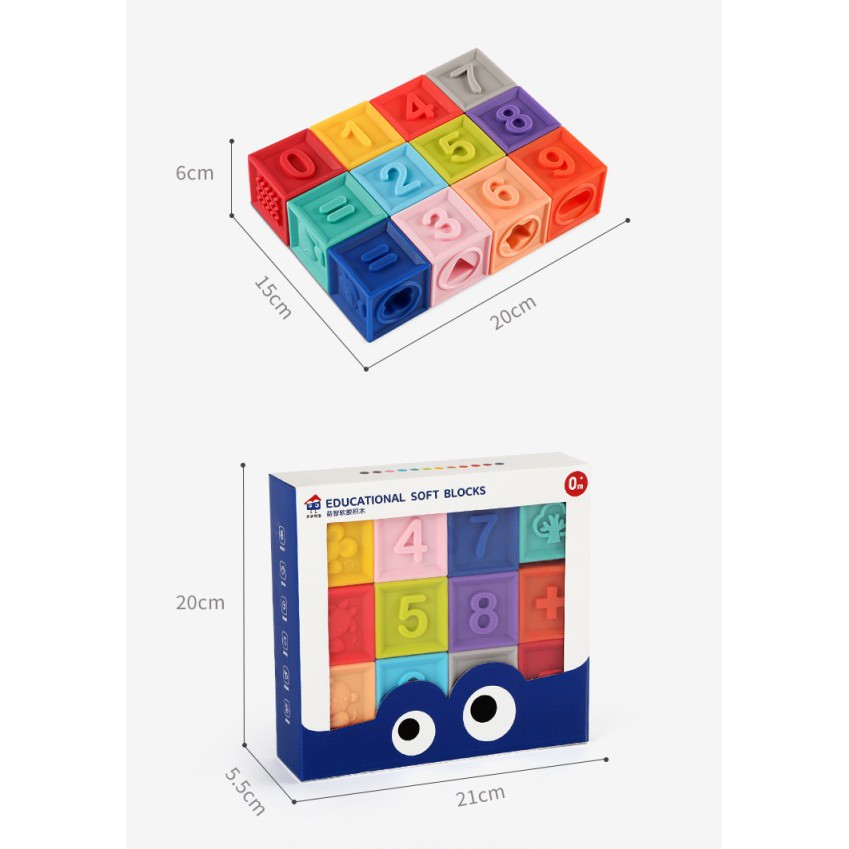 Set 12 Khối Xếp Hình Mềm Nối Nhau Nhiều Màu Sắc Cho Bé Đang Mọc Răng,Giúp Bé Nhận Thức Màu Sắc Và Giáo Dục Cho Bé