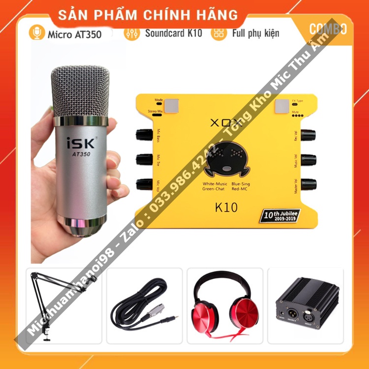 Combo Thu Âm chuyên Nghiệp Sound Card XOX K10 2020 - Mic AT350 . Kiểu Dáng Cực Đẹp, Dễ Dàng Lắp Đặt