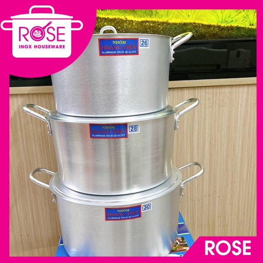 Nồi nhôm xi kèm nắp HOÀNG TIẾN - BỘ 3 NỒI SIZE 26 - 28 -30 CM dùng để nấu thức ăn , nấu canh tiện dụng