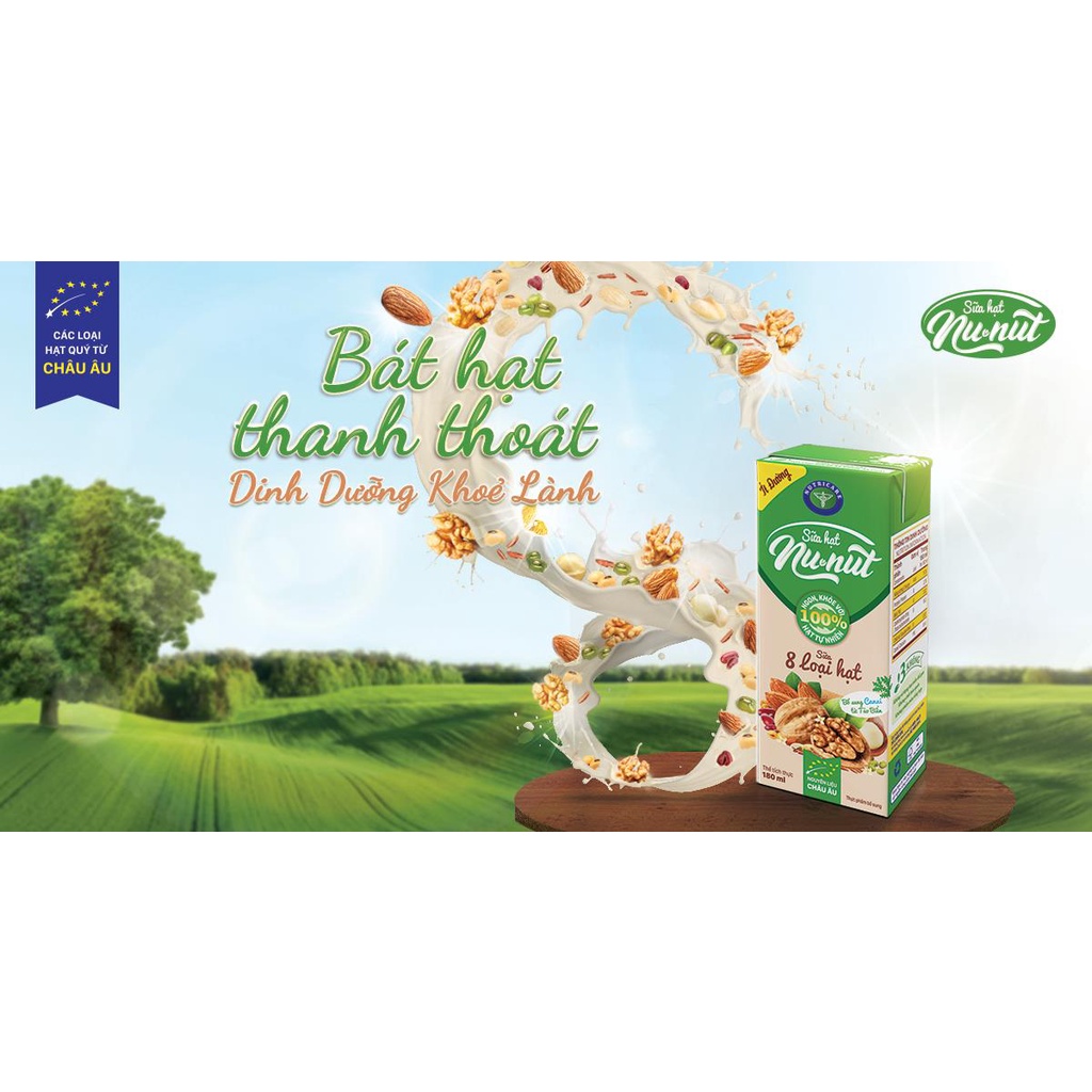 Combo 12 hộp sữa nước Nunut 8 loại hạt ít đường giúp giải toả mệt mỏi bổ sung dinh dưỡng (180ml)