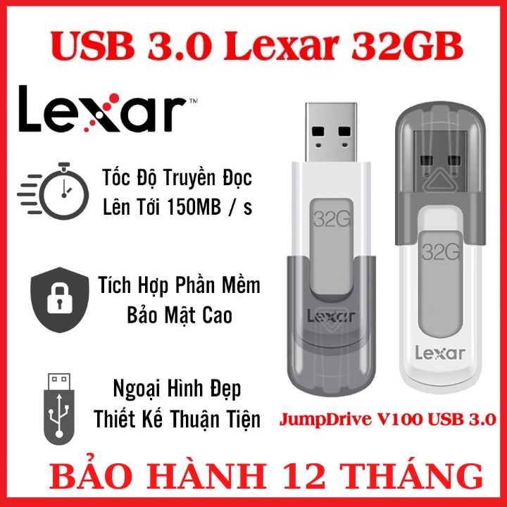 USB 32Gb Lexar Jumdrive S57 / V100 USB 3.0 Cao Cấp -Kiểu Dáng Sang Trọng-Bảo Hành 12 Tháng