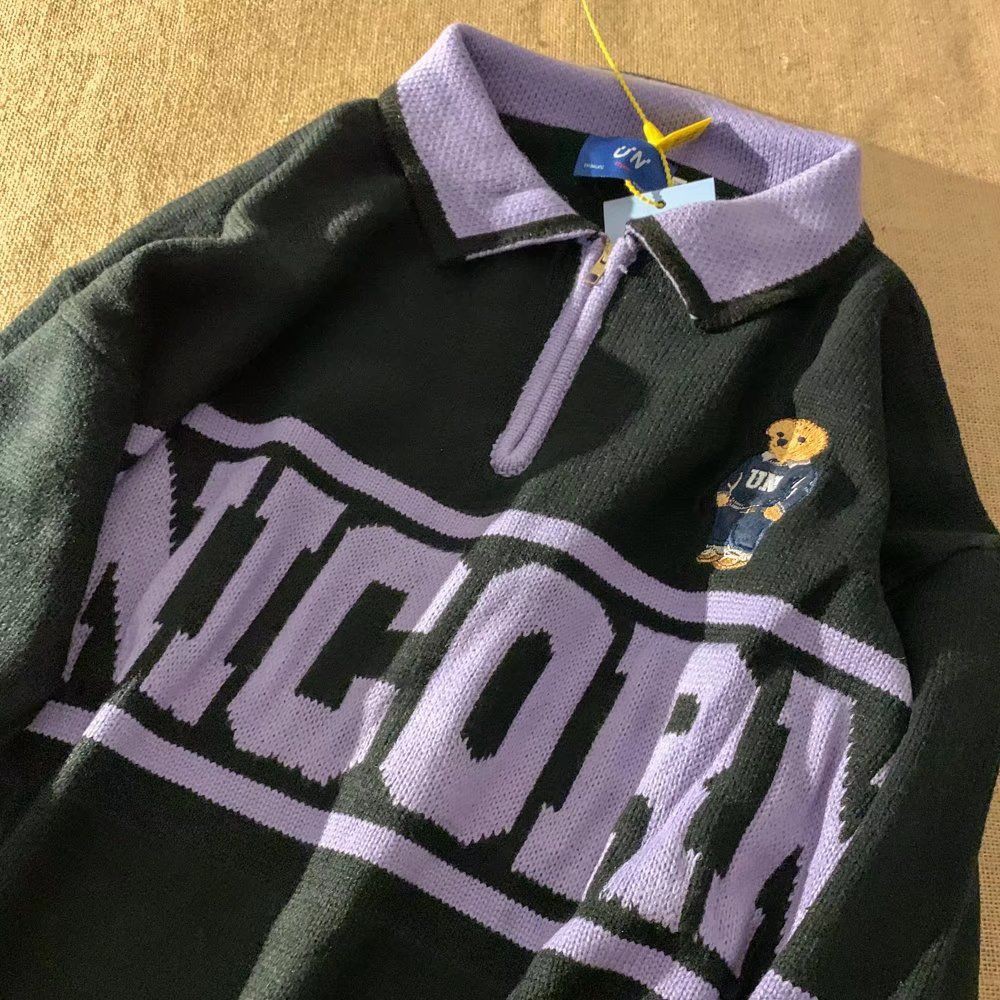 Áo sweater tay dài cổ polo dáng rộng phong cách cổ điển Nhật Bản thời trang