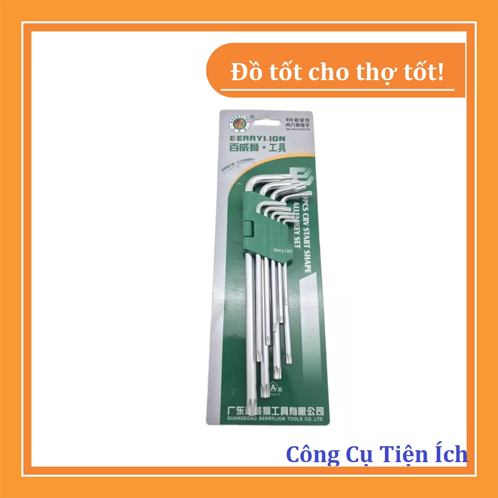 Bộ lục giác 9 cây đầu bông T10-T50 cây chữ L Berrylion 17mm