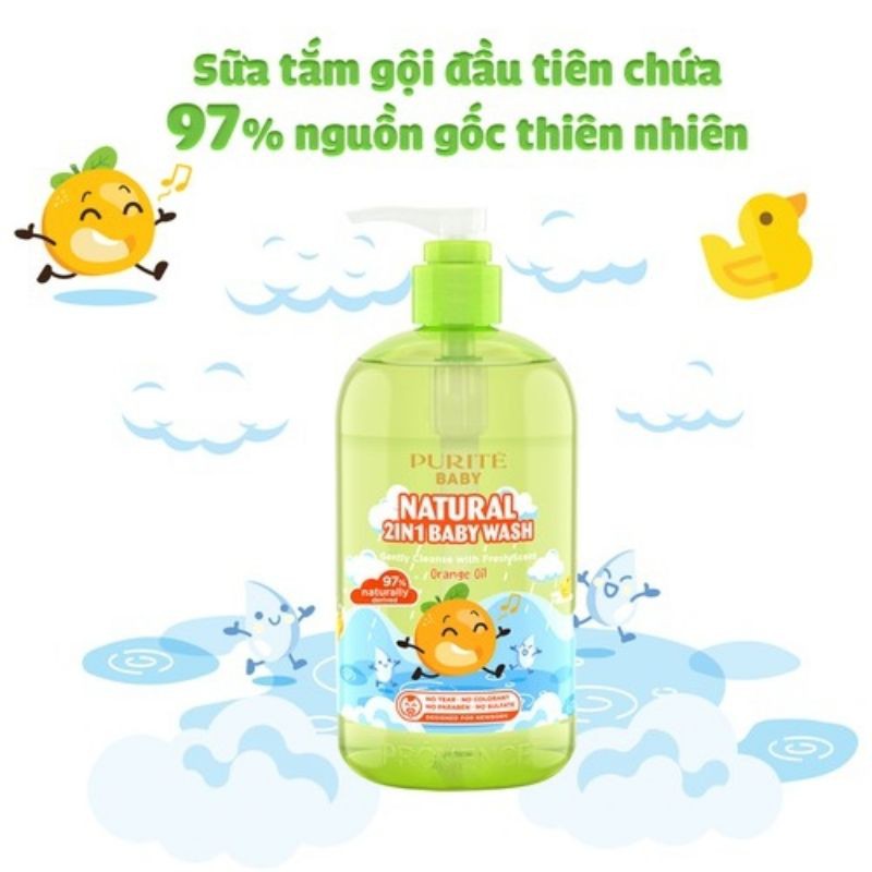 (date 18/03/2023) tặng kèm chai 58,5ml Sữa tắm gội thiên nhiên cho bé Purite Baby hương cam ,hoa hồng,hoa cúc 500ml