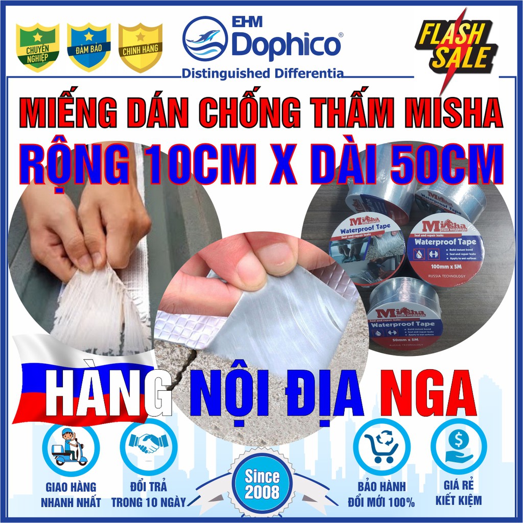 (10cm x 50cm) Miếng dán chống thấm Misha rộng 10cm x dài 50cm – Băng keo chống thấm dột – Bịt rò rỉ ống nước