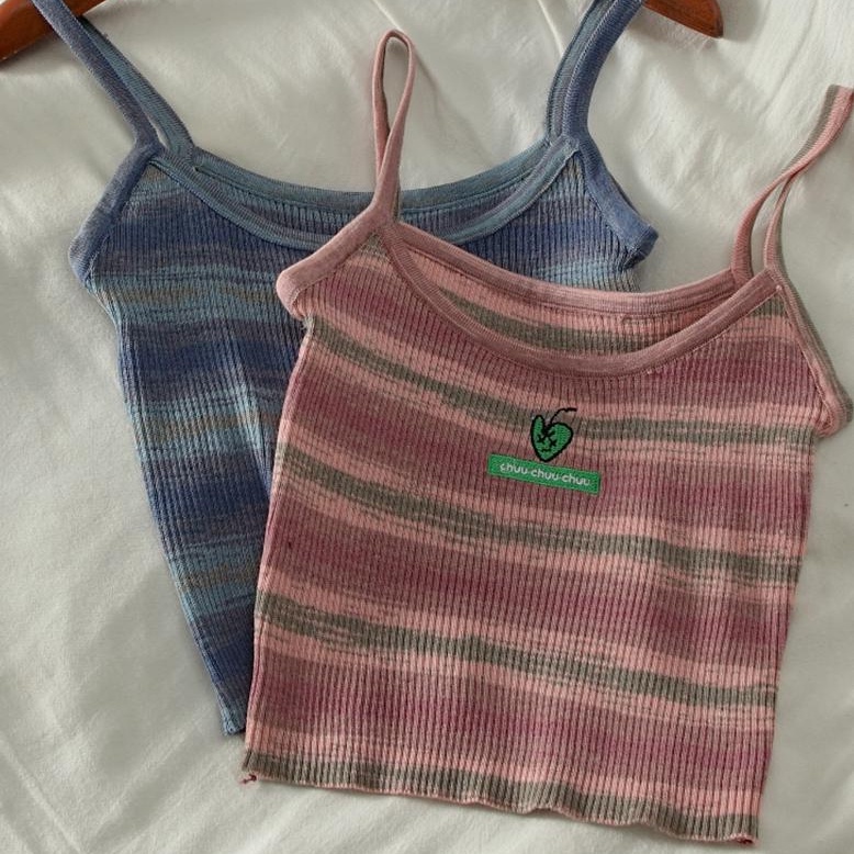 SUXI Áo Hai Dây Dáng Ôm Họa Tiết Kẻ Sọc Thời Trang Mùa Hè Dễ Phối Đồ Cho Nữ