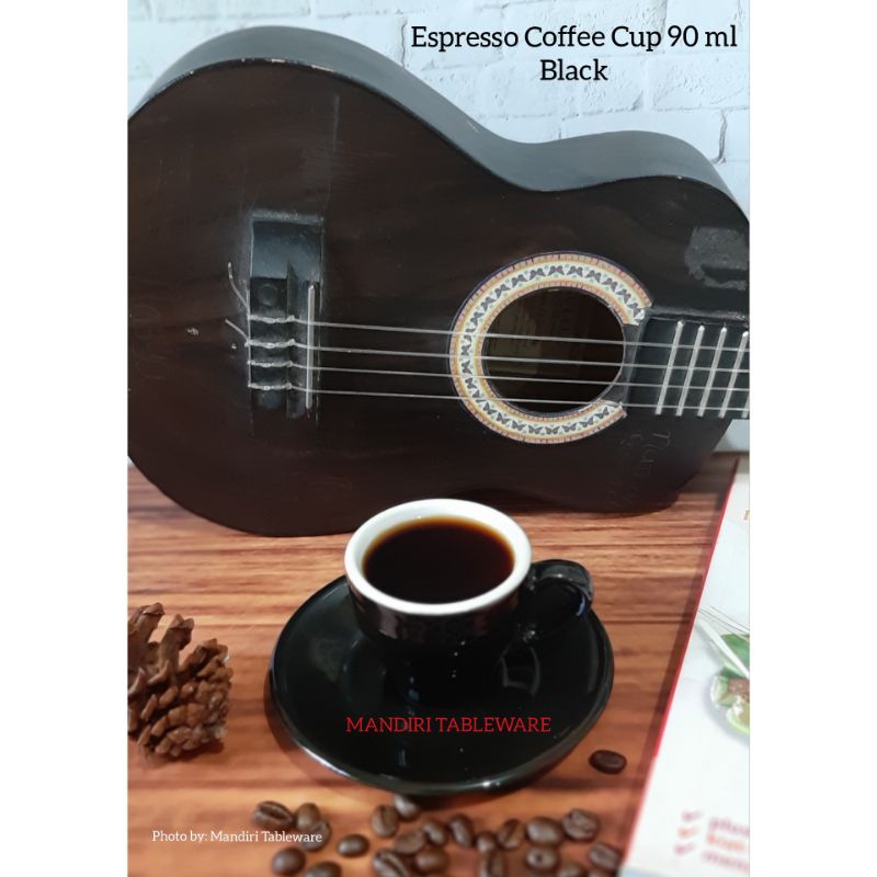 Cốc uống cà phê Espresso 90 ml / gốm sứ dày hai tông màu đen (giá đỡ: 1 psg)