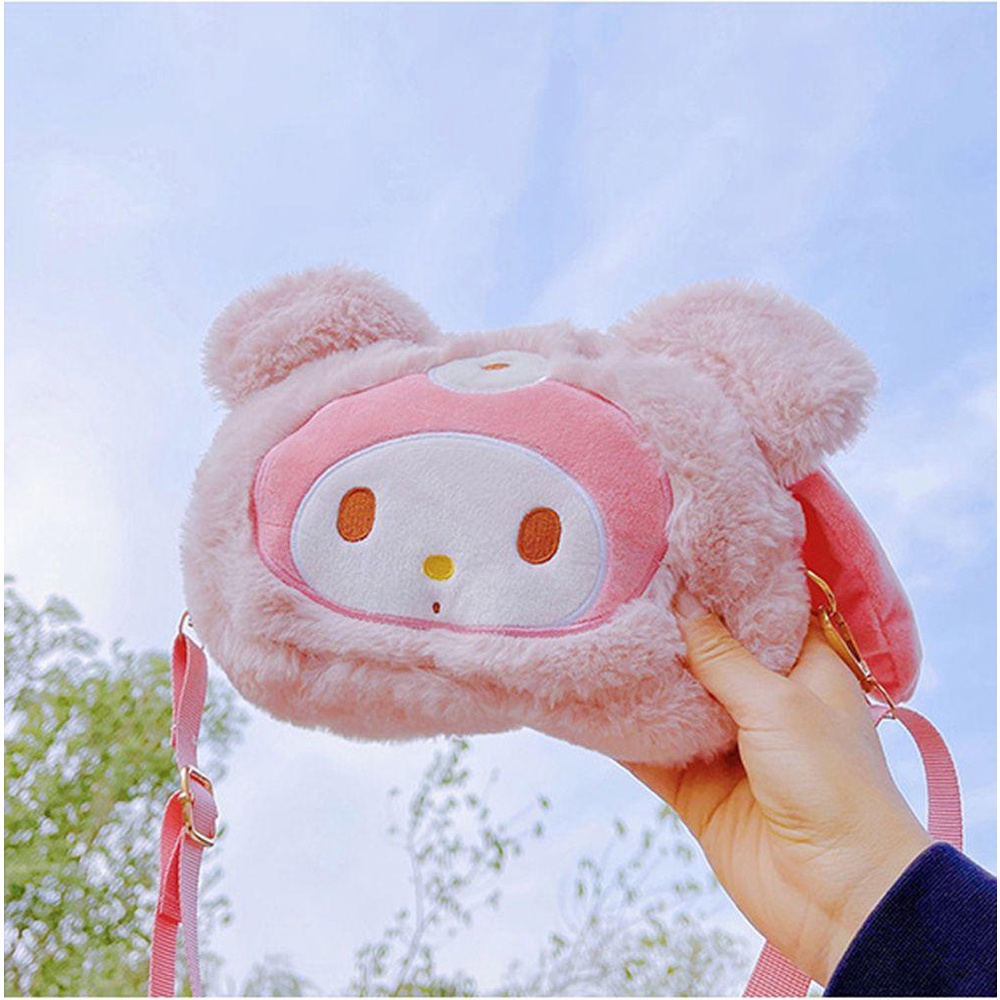 Túi Đeo Chéo Bằng Lông Nhung Hình Kuromi Cinnamoroll Dễ Thương Xinh Xắn