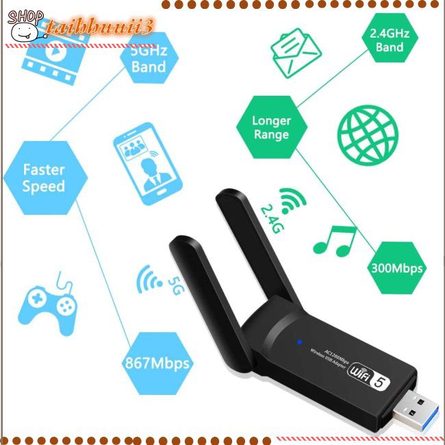 🔥Promotion New  Wifi Adapter 2.4g 5g Dual Band Usb3.0 W/ Cd Driver 1200m Network Card Wireless Antenna kitchen network dual band adapter