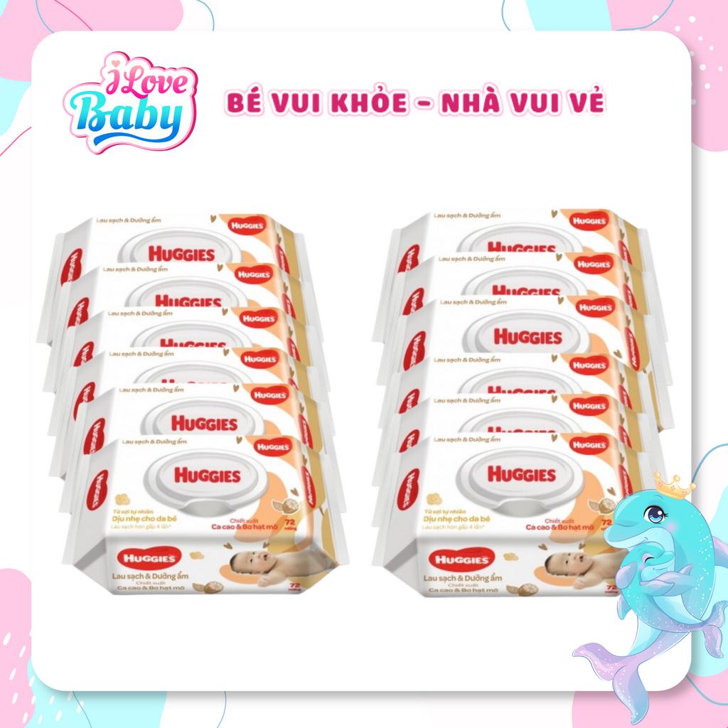 Khăn ướt cao cấp Huggies bơ hạt mỡ - 72 Miếng không mùi, Thùng 12 gói