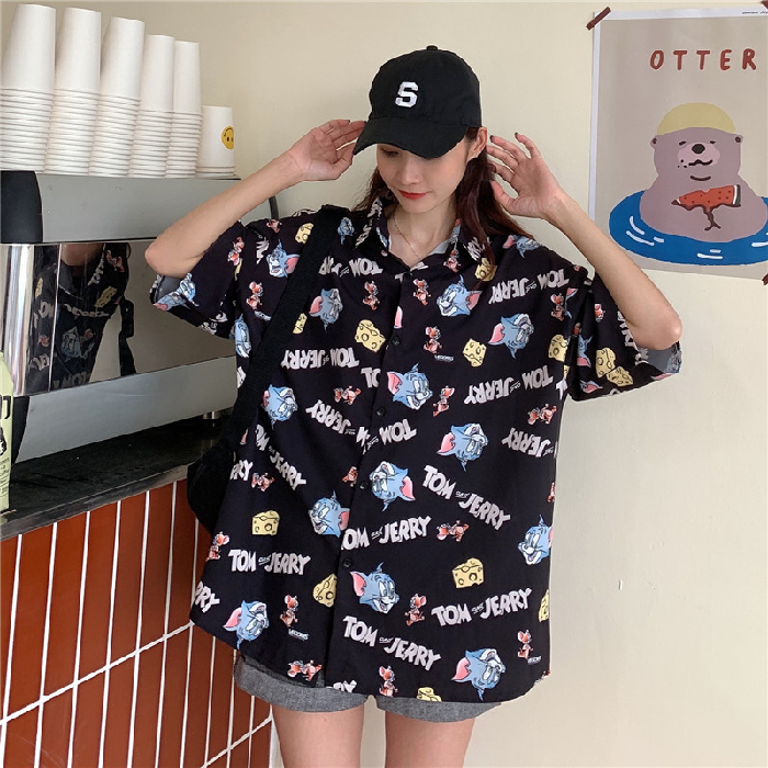 NRVP Áo Sơ Mi Nữ Tay Ngắn Dáng Rộng Phong Cách Hàn Quốc Thời Trang Mùa Thu 2021