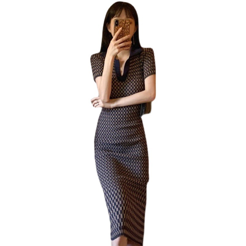 Herburn Wind Polo Knit Light Luxury Dress, 921 New Waist, Slim, Temperament, Long Skirt, Summer