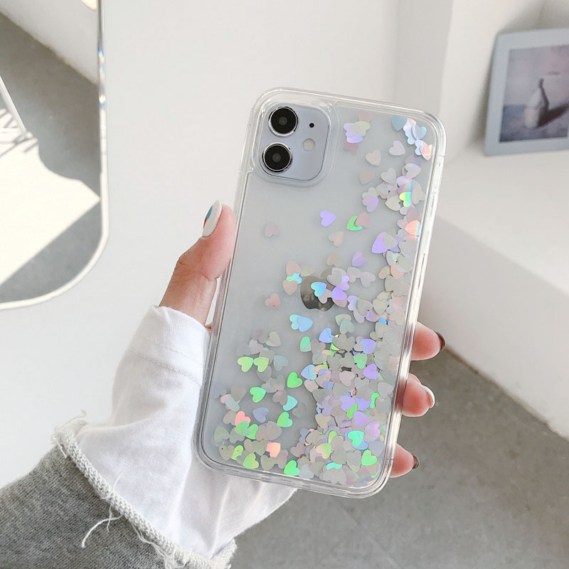 Ốp điện thoại kim tuyến nước hình trái tim thích hợp cho iPhone 12 pro 11 pro max xs max xr x 8 7 6 plus