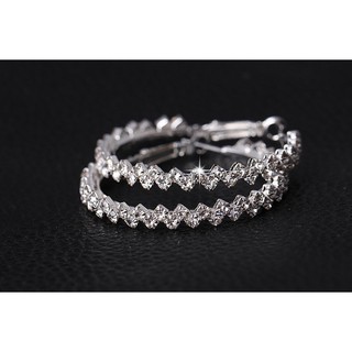 Bông tai vòng tròn mạ bạc đính đá pha lê sáng lấp lánh BT008