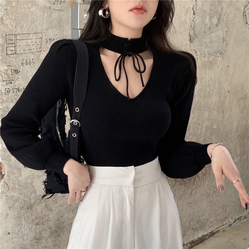 Áo len COZOK tay dài cổ chữ V khoét sâu thời trang