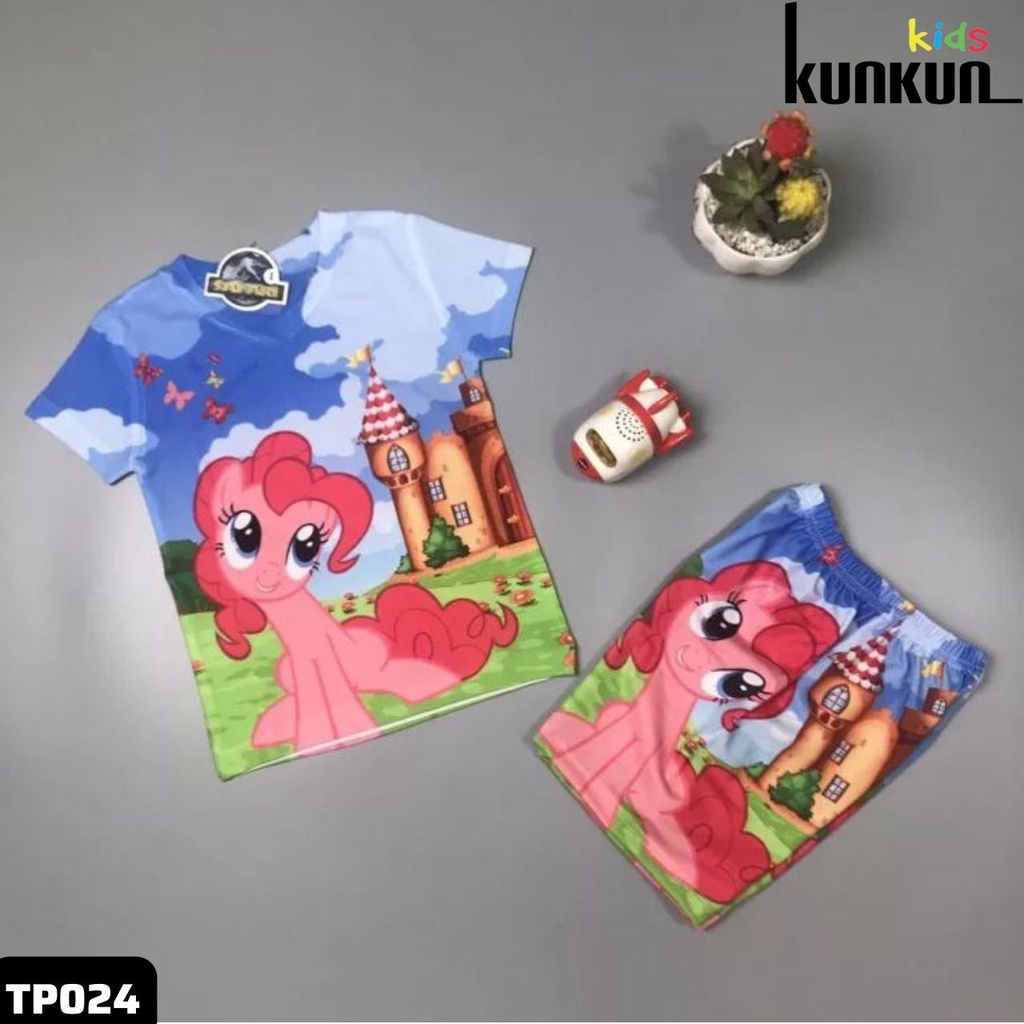 Quần áo trẻ em in 3D hoạt hình vẹt pony tay ngắn cho bé trai và bé gái size đại từ 10-60kg KunKun TP024
