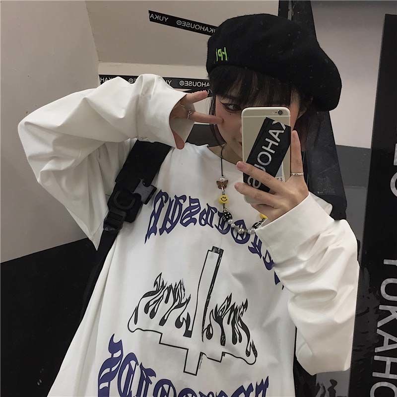Áo thun MMIOT y2k tay dài in họa tiết phong cách hip hop gothic cổ điển thời trang cho nam và nữ