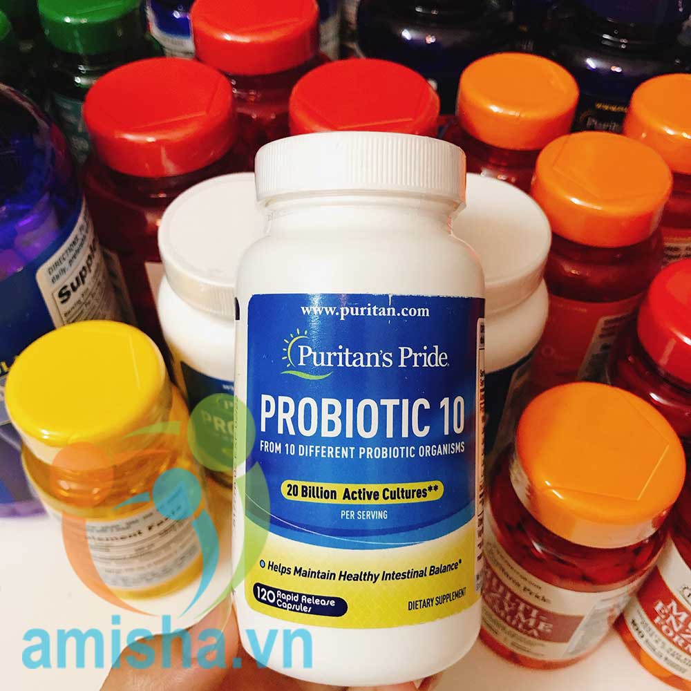 Viên Uống Lợi Khuẩn, Đại Tràng, Dạ Dày Probiotic 10 Puritan's Pride 60 viên (Mẫu Mới chứa Vitamin D)