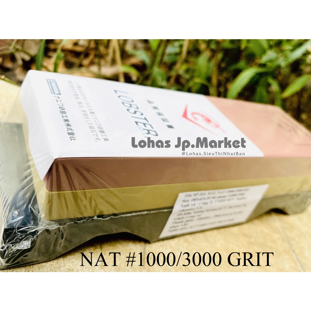 Đá Mài Nhật Bản Naniwa 2 Mặt kèm Đế ABS Mặt Trung/Mặt Tinh - Mài Bén/Mài Siêu Bén NAT: #1000/#3000-RD-VT | 185x65x30mm