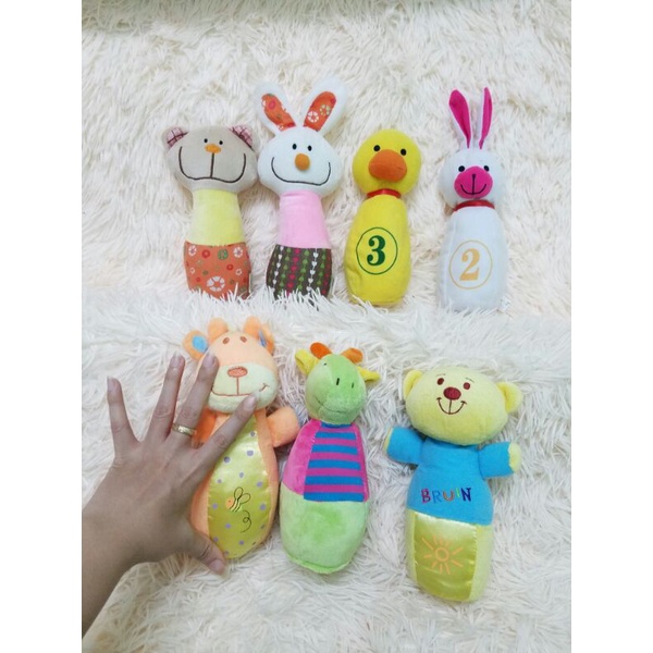 Gấu bông boling cầm tay để bàn cho bé chơi